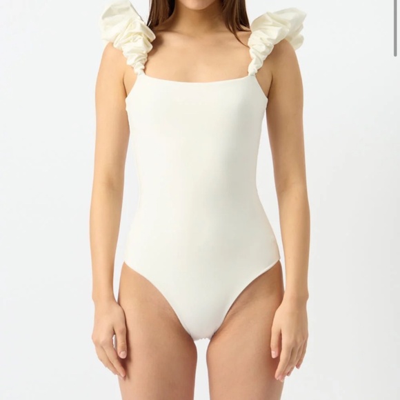 White Ruffled One-Piece Swimsuit - Picture 1 of 4
